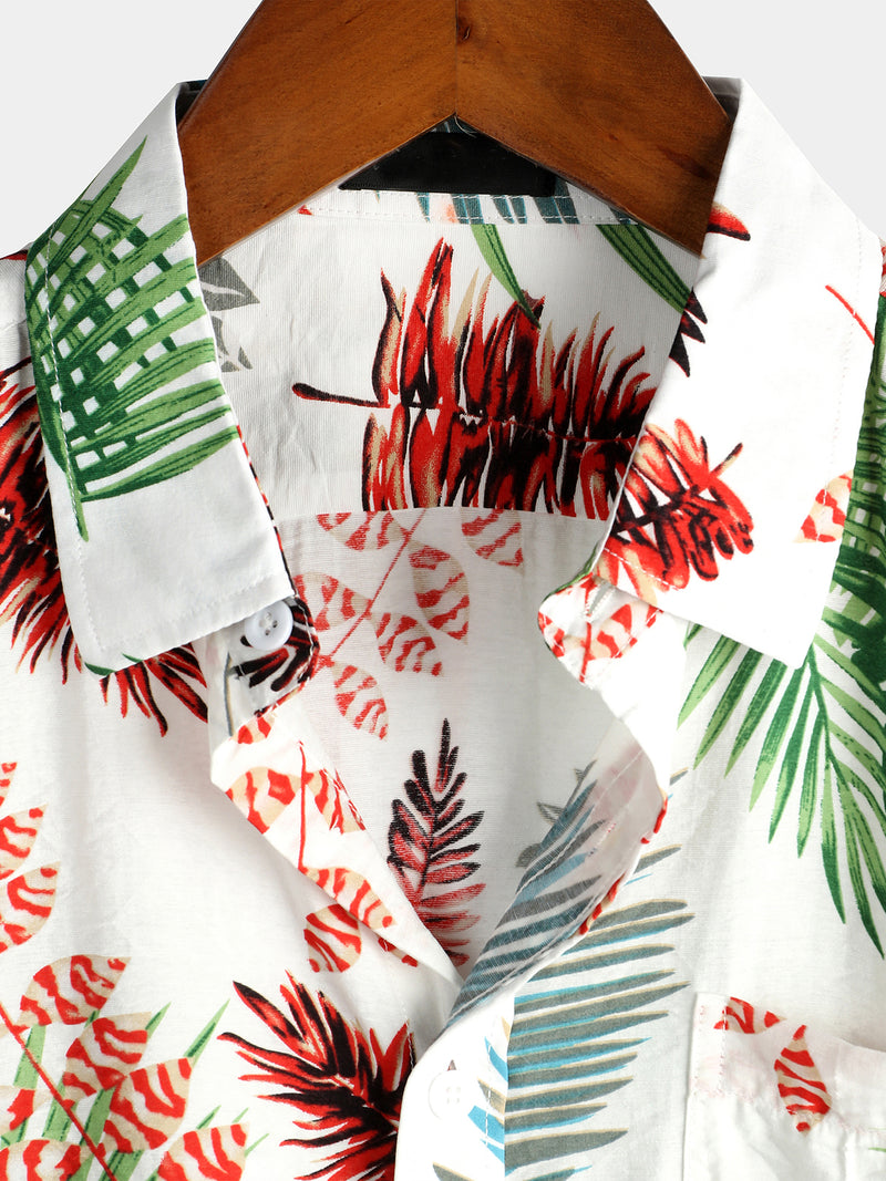 Men's Tropical Leaf Print Pocket Casual Shirt