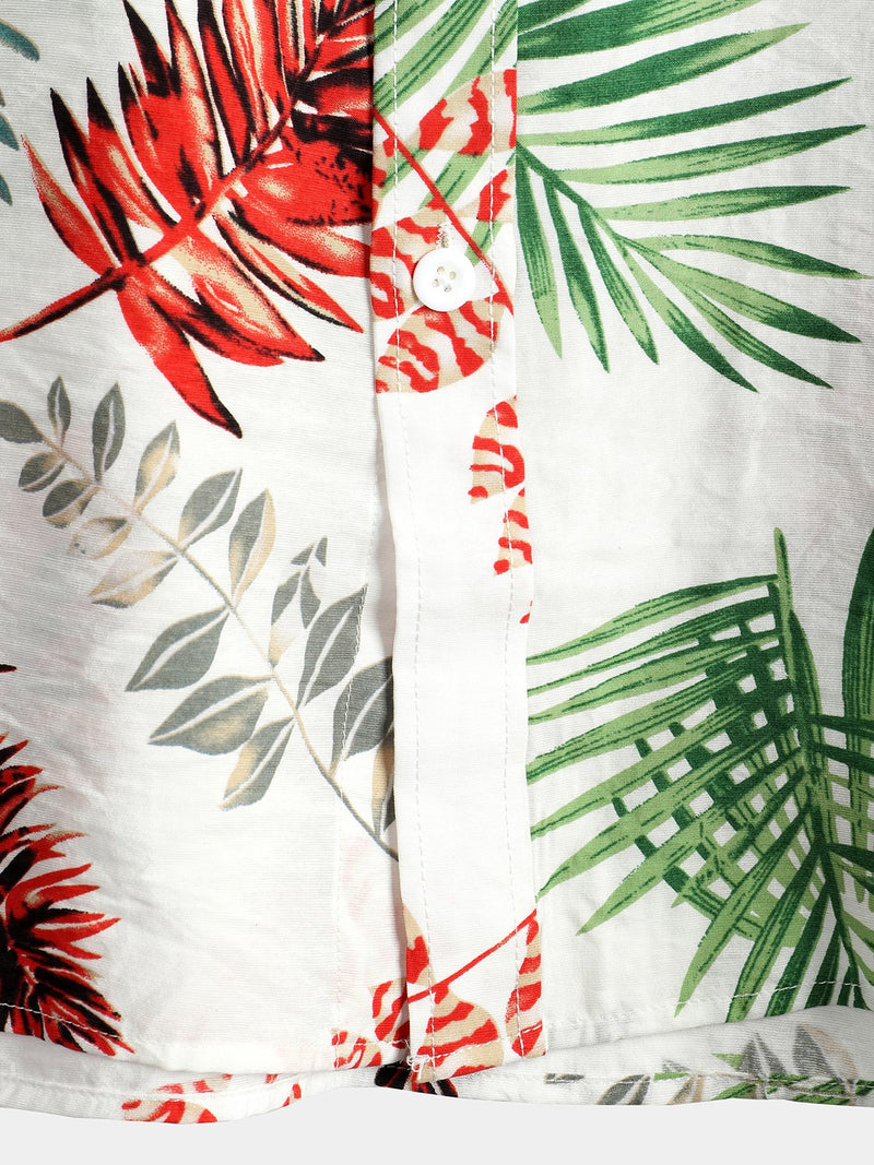 Men's Tropical Leaf Print Pocket Casual Shirt