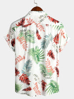 Men's Tropical Leaf Print Pocket Casual Shirt