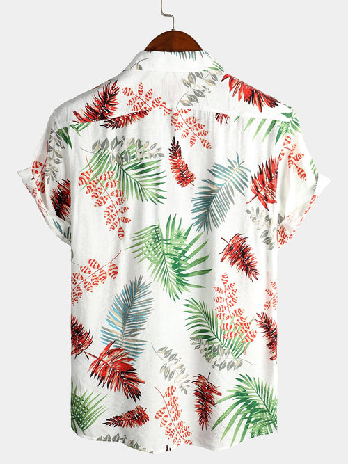 Men's Tropical Leaf Print Pocket Casual Shirt