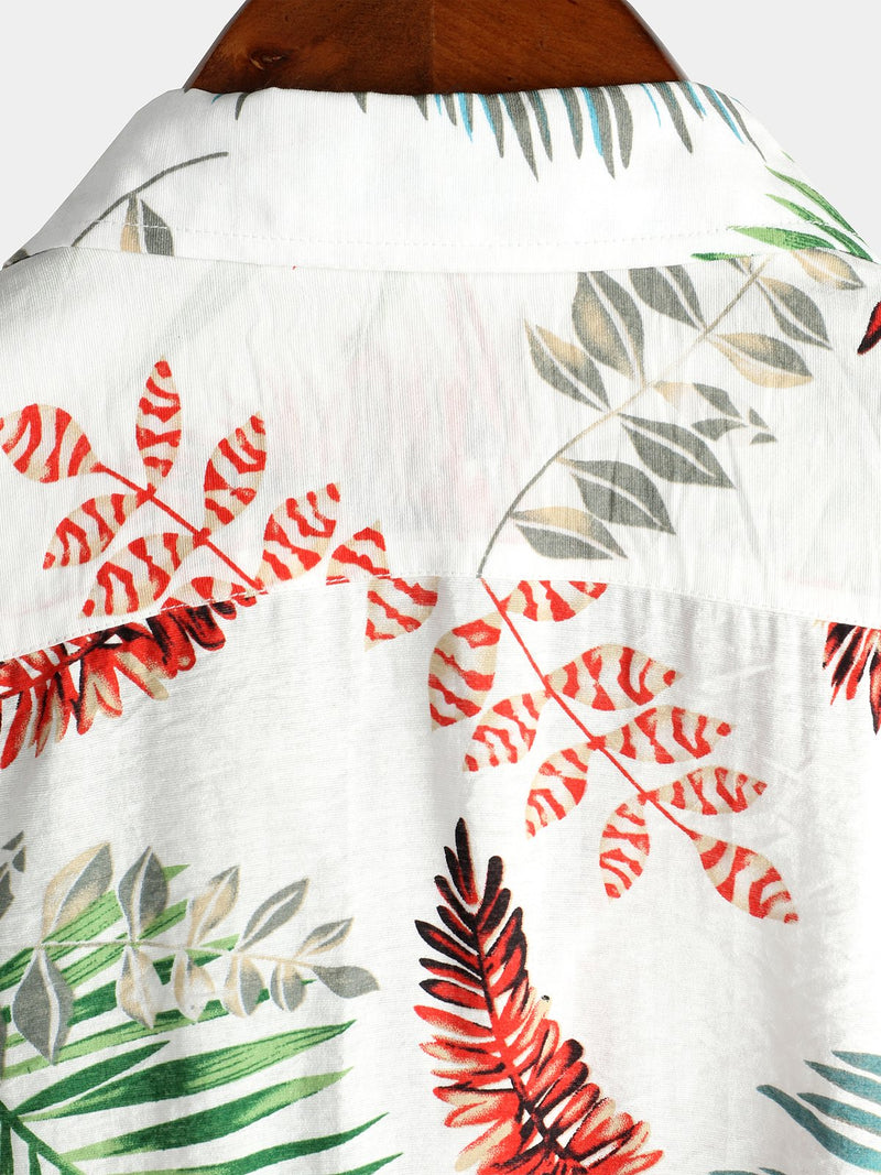 Men's Tropical Leaf Print Pocket Casual Shirt