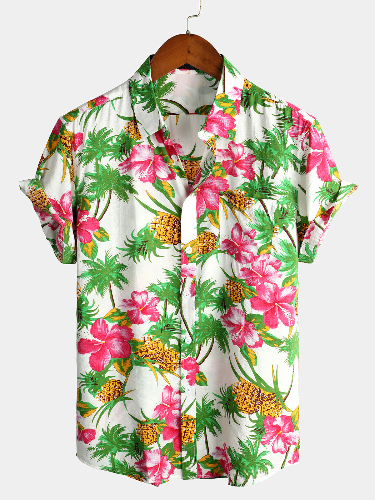 Men's Holiday Floral Print Short Sleeve Cotton Shirt