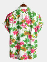 Men's Holiday Floral Print Short Sleeve Cotton Shirt