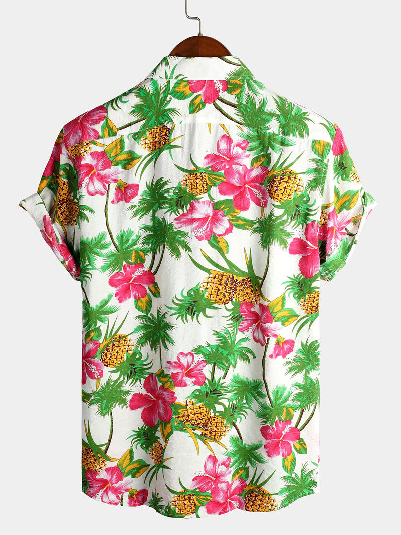 Men's Holiday Floral Print Short Sleeve Cotton Shirt