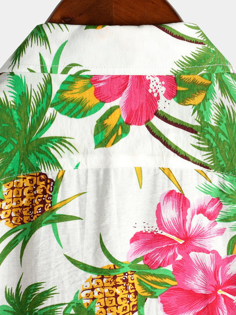 Men's Holiday Floral Print Short Sleeve Cotton Shirt