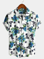 Men's White Holiday Floral Tropical Short Sleeve Cotton Shirt