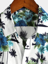 Men's White Holiday Floral Tropical Short Sleeve Cotton Shirt