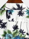 Men's White Holiday Floral Tropical Short Sleeve Cotton Shirt