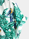 Men' Parrot Print Short Sleeve Pocket Cotton Shirt