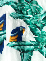 Men' Parrot Print Short Sleeve Pocket Cotton Shirt