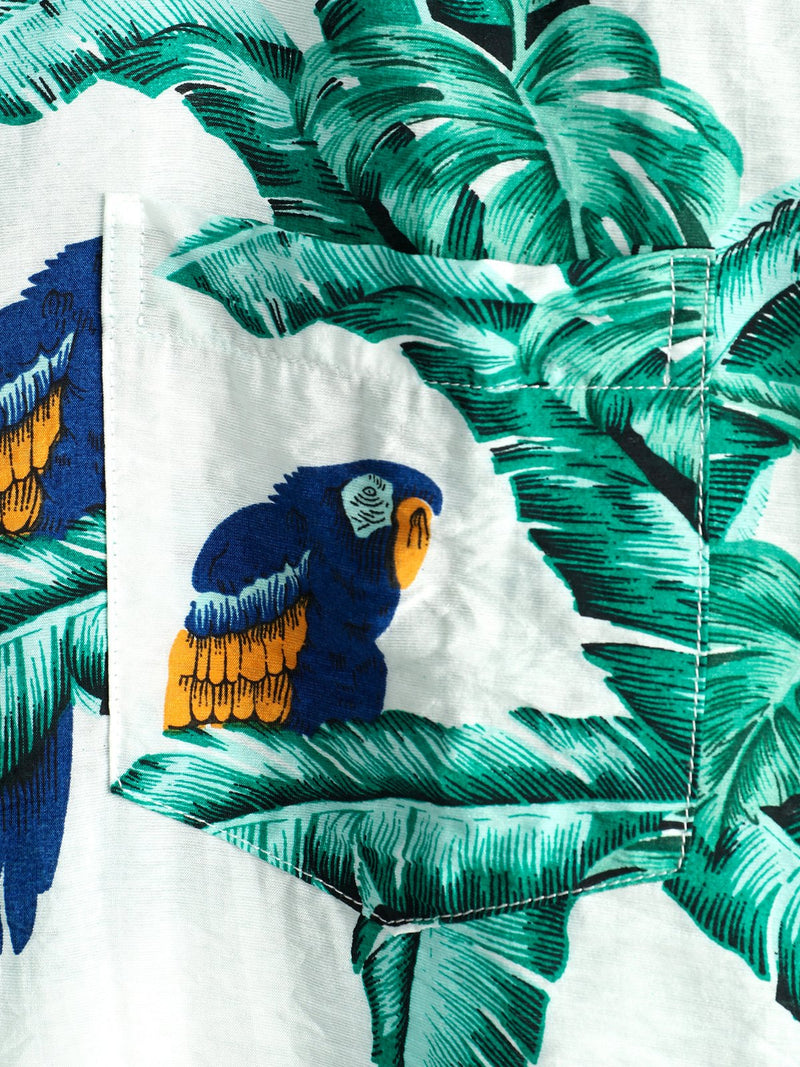Men' Parrot Print Short Sleeve Pocket Cotton Shirt