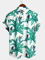 Men' Parrot Print Short Sleeve Pocket Cotton Shirt