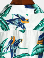 Men' Parrot Print Short Sleeve Pocket Cotton Shirt