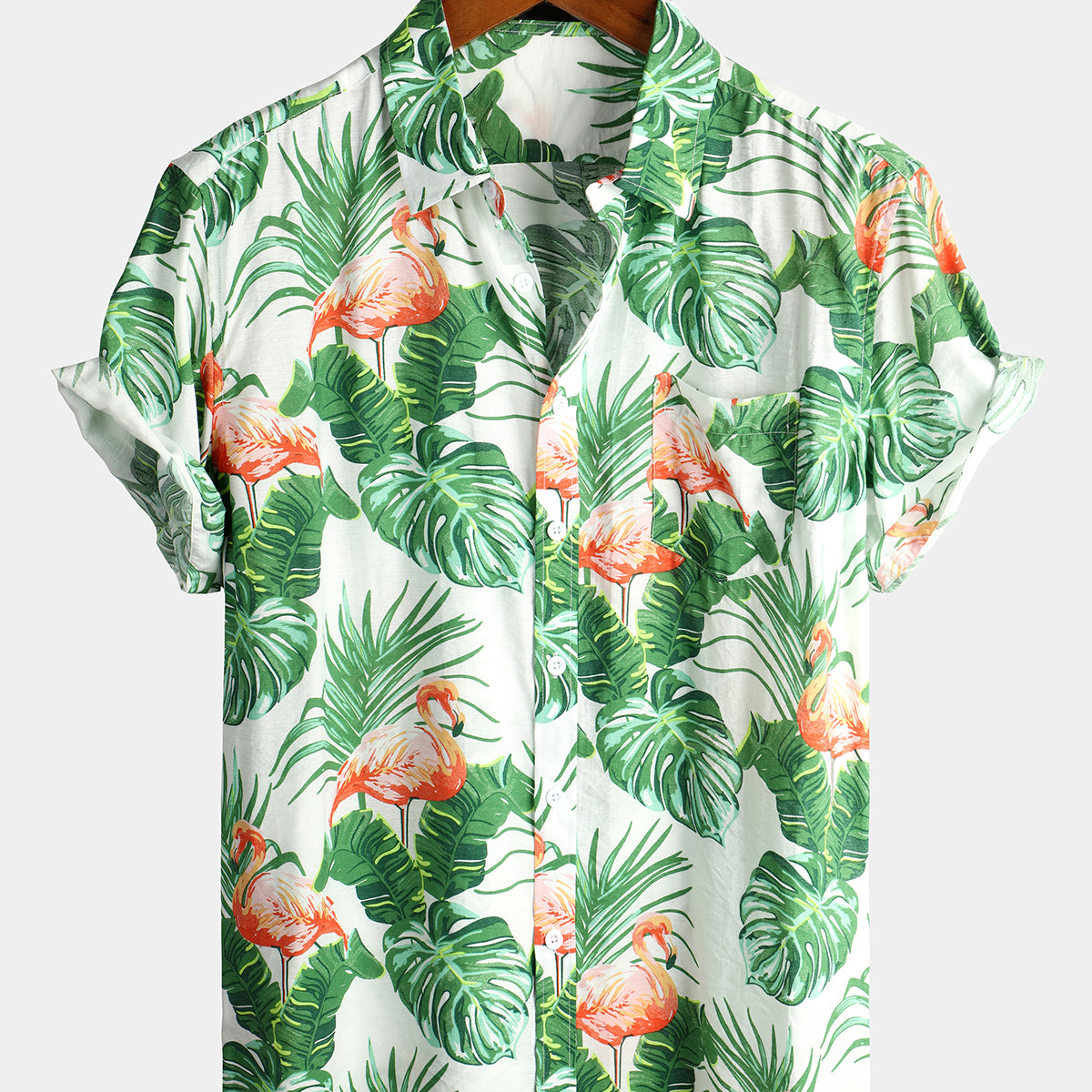 Men's Holiday Short Sleeve Cotton Tropical Flamingo Shirt