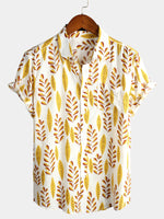 Men's Yellow Short Sleeve Holiday Cotton Shirt