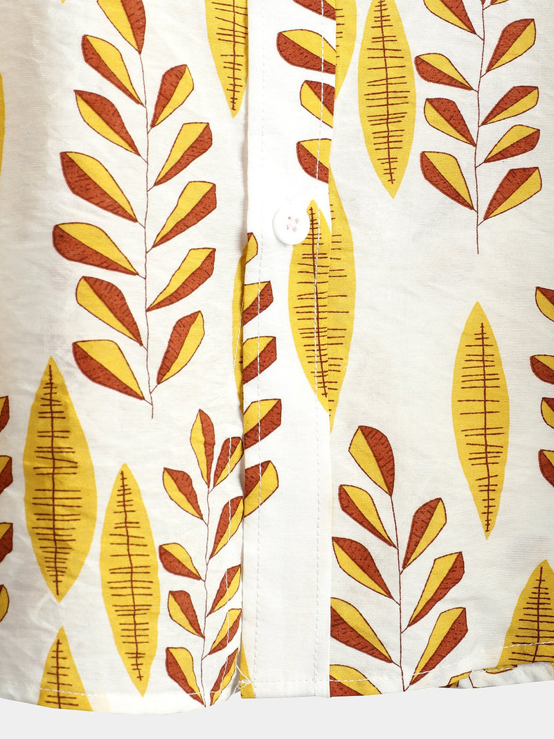 Men's Yellow Short Sleeve Holiday Cotton Shirt