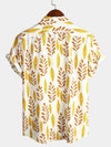 Men's Yellow Short Sleeve Holiday Cotton Shirt