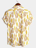Men's Yellow Short Sleeve Holiday Cotton Shirt