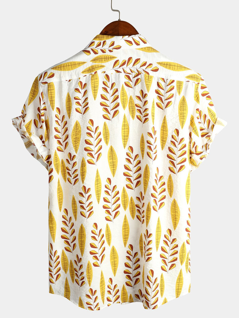 Men's Yellow Short Sleeve Holiday Cotton Shirt