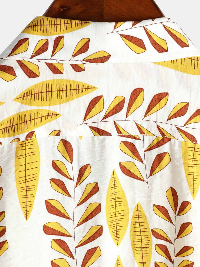 Men's Yellow Short Sleeve Holiday Cotton Shirt