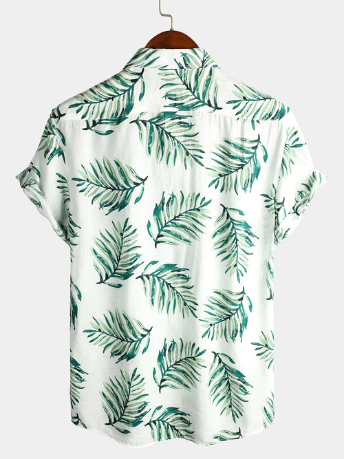 Men's Tropical Leaves Print Pocket Short Sleeve Shirt