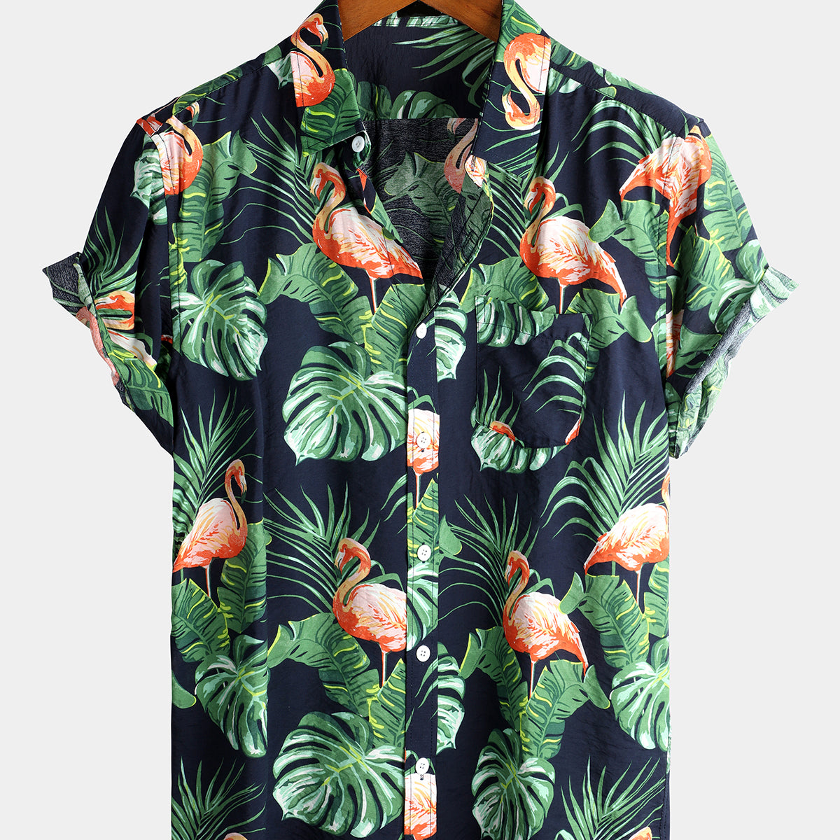 Men's Holiday Short Sleeve Cotton Tropical Flamingo Shirt