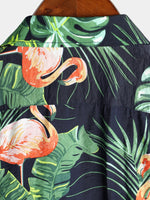 Men' Holiday Flamingo Short Sleeve Cotton Shirt