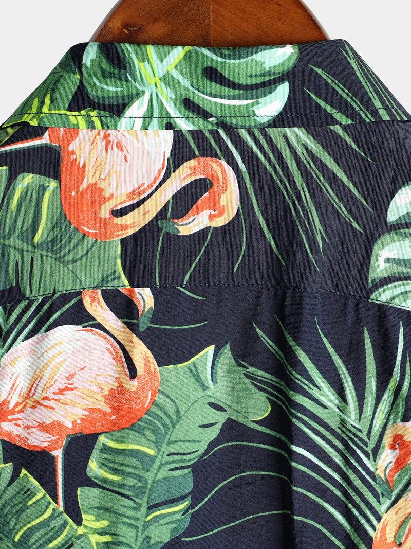 Men' Holiday Flamingo Short Sleeve Cotton Shirt