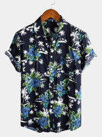 Men's White Holiday Floral Tropical Short Sleeve Cotton Shirt