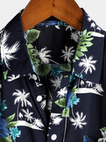 Men's White Holiday Floral Tropical Short Sleeve Cotton Shirt