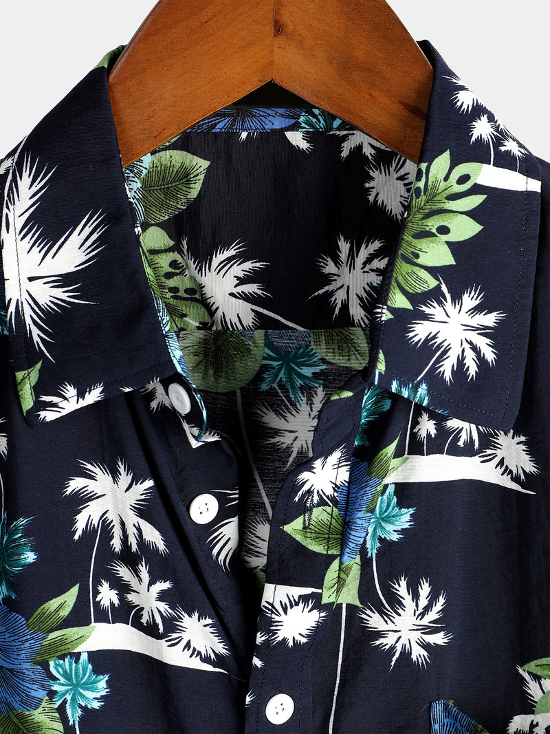 Men's White Holiday Floral Tropical Short Sleeve Cotton Shirt