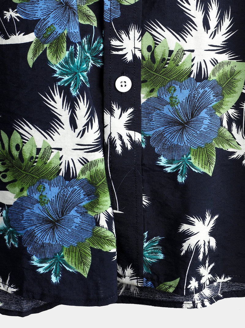 Men's White Holiday Floral Tropical Short Sleeve Cotton Shirt