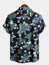 Men's White Holiday Floral Tropical Short Sleeve Cotton Shirt
