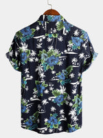 Men's White Holiday Floral Tropical Short Sleeve Cotton Shirt
