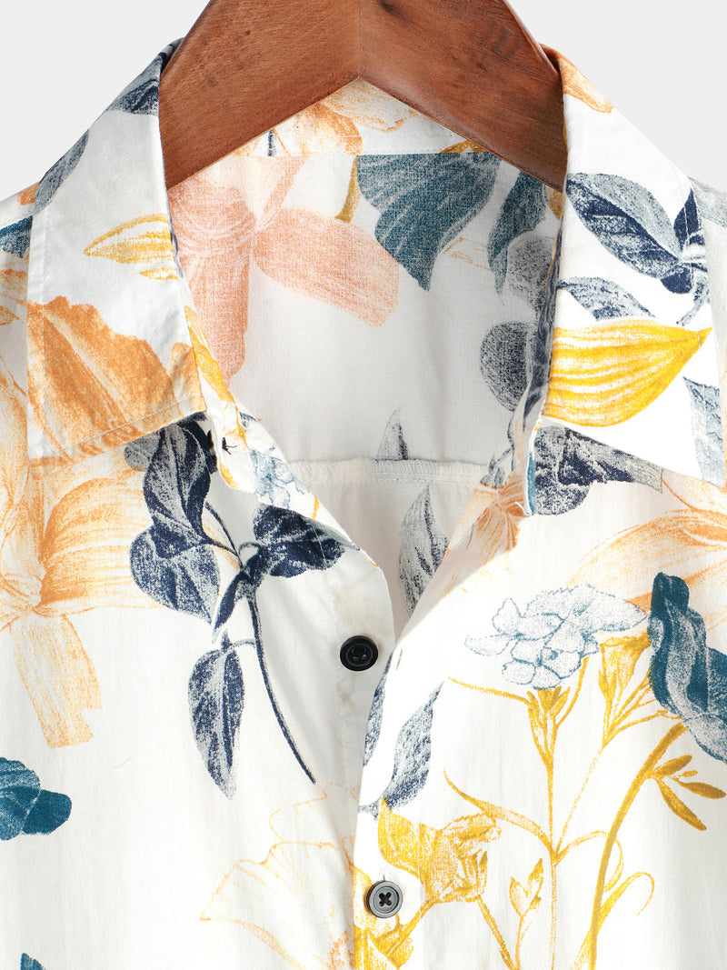 Men's Flower Print Hawaiian Casual Short Sleeve Shirt