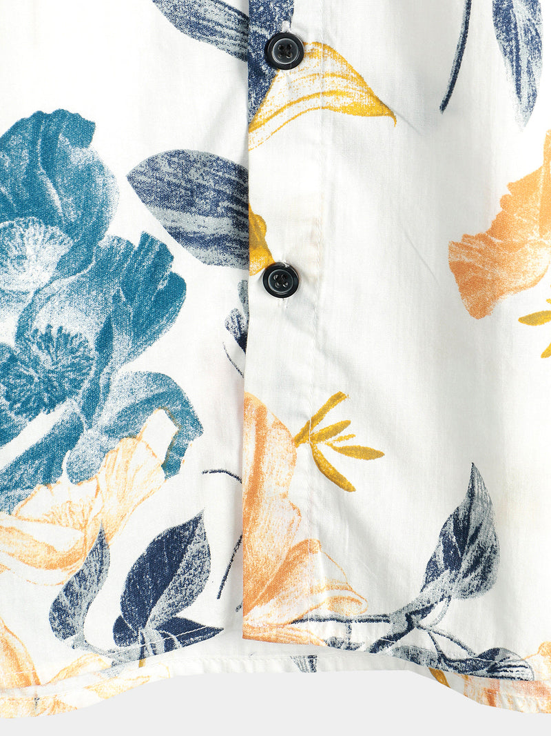 Men's Flower Print Hawaiian Casual Short Sleeve Shirt