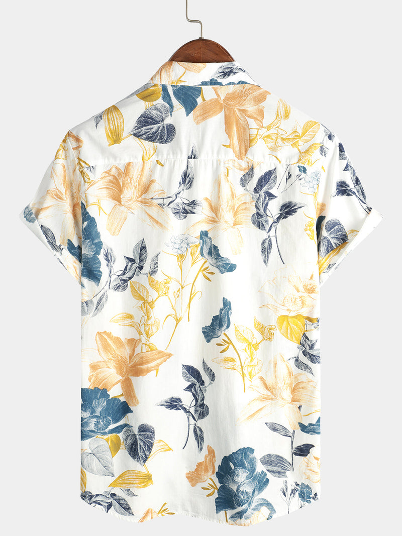 Men's Flower Print Hawaiian Casual Short Sleeve Shirt