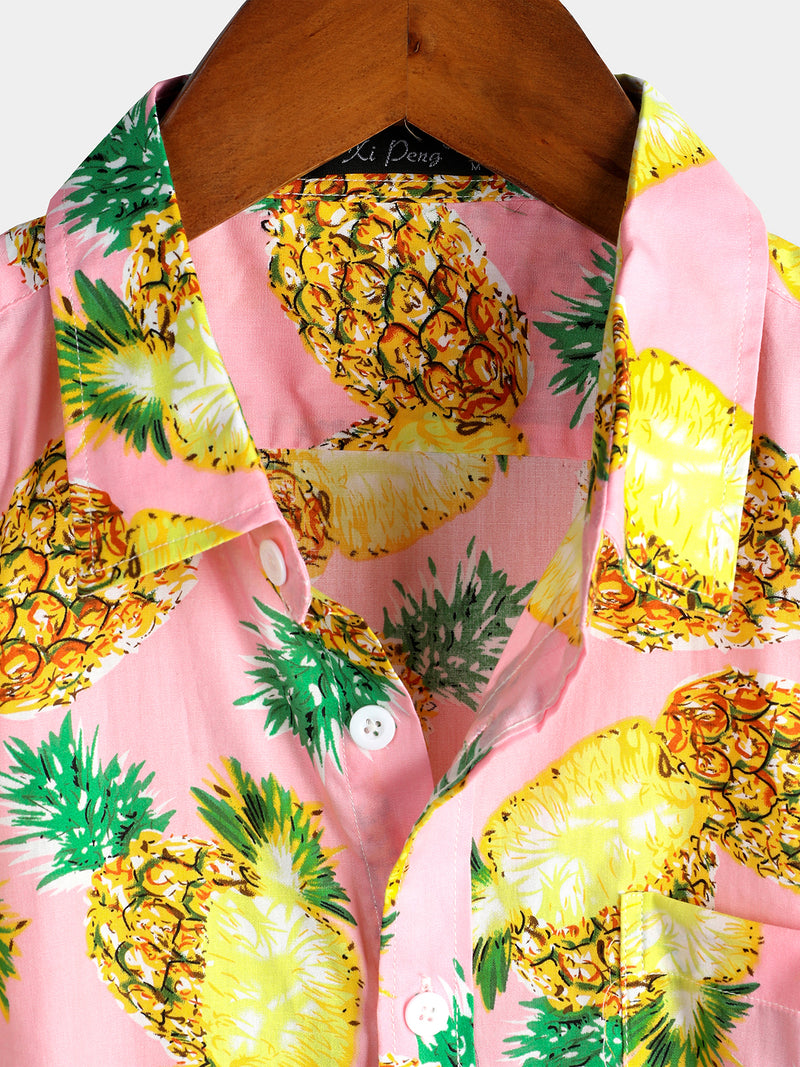 Men's Short Sleeve Pineapple Cotton Shirt