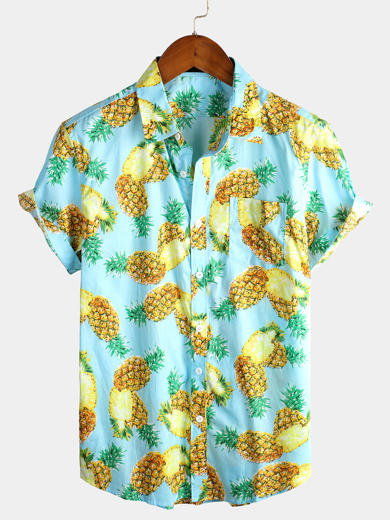 Men's Short Sleeve Pineapple Cotton Shirt