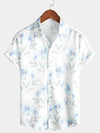 Men's Casual Blue Floral Print Button Summer Hawaiian Flower Cruise Short Sleeve Beach Shirt