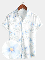 Men's Casual Blue Floral Print Button Summer Hawaiian Flower Cruise Short Sleeve Beach Shirt