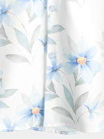 Men's Casual Blue Floral Print Button Summer Hawaiian Flower Cruise Short Sleeve Beach Shirt
