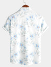 Men's Casual Blue Floral Print Button Summer Hawaiian Flower Cruise Short Sleeve Beach Shirt