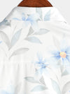 Men's Casual Blue Floral Print Button Summer Hawaiian Flower Cruise Short Sleeve Beach Shirt