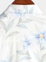 Men's Casual Blue Floral Print Button Summer Hawaiian Flower Cruise Short Sleeve Beach Shirt