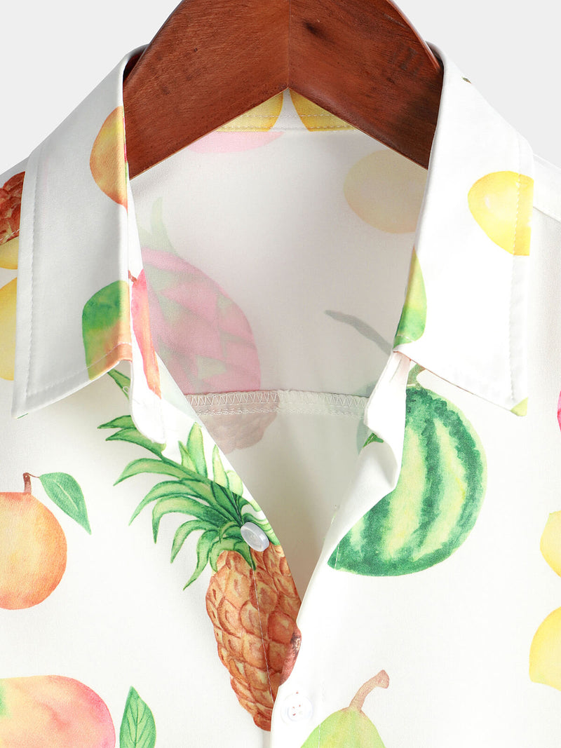 Men's Fruit Watermelon Lemon Pineapple Print Button Up Hawaiian Short Sleeve Shirt