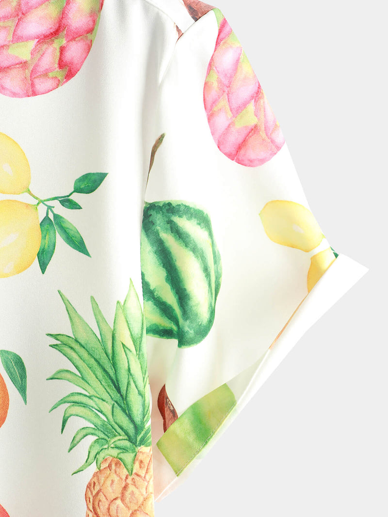 Men's Fruit Watermelon Lemon Pineapple Print Button Up Hawaiian Short Sleeve Shirt