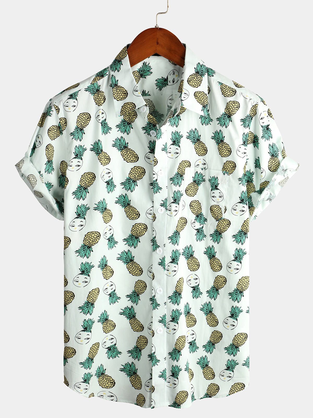 Men's Holiday Tropical Pineapple Pocket Cotton Shirt