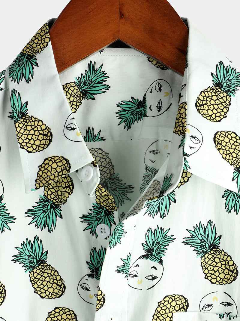 Men's Holiday Tropical Pineapple Pocket Cotton Shirt