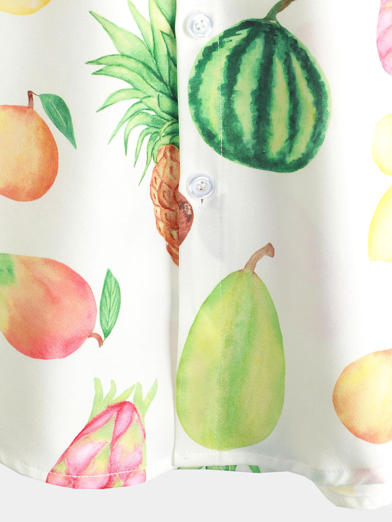 Men's Fruit Watermelon Lemon Pineapple Print Button Up Hawaiian Short Sleeve Shirt